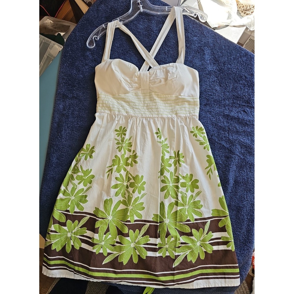 City Triangles y2kWhite Green Floral Halter Sundress Empire Waist Women's Size 7